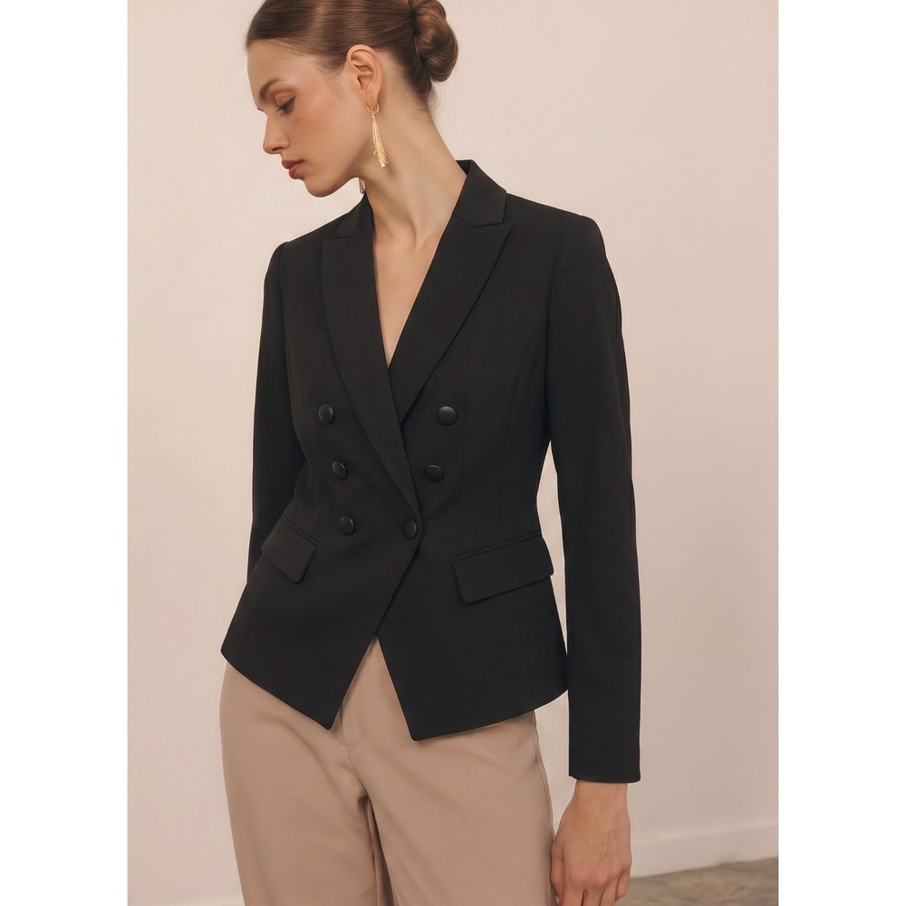 NWT White House Black Market Women's Black Tuxedo Double Breasted Blazer Sz 2